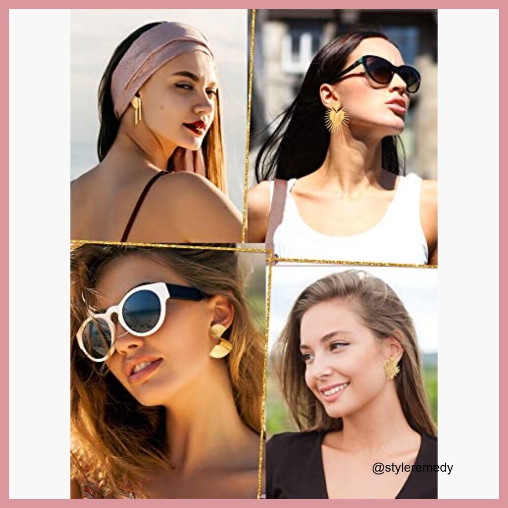 6 Pair Gold Statement Earrings Large Geometric Dr… - image 4